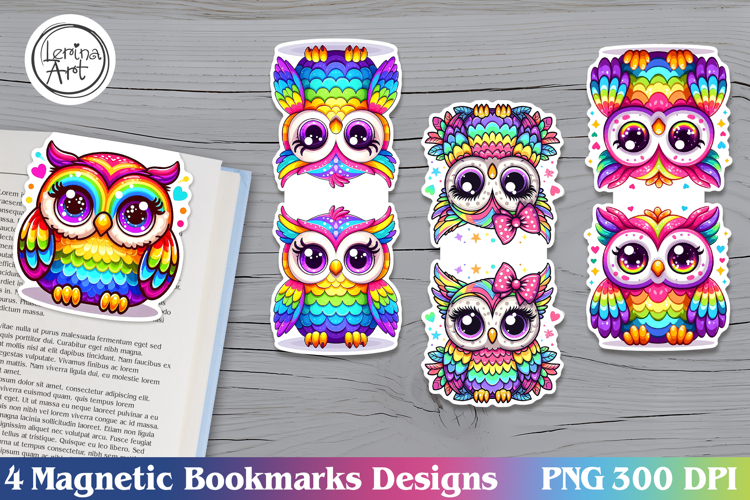 Rainbow Owl Magnetic Bookmarks 4 PNG