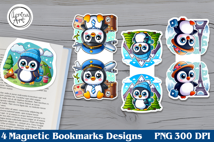 Cute Penguin Magnetic Bookmarks 4 PNG