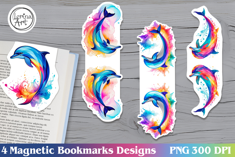 Rainbow Dolphin Magnetic Bookmarks 4 PNG