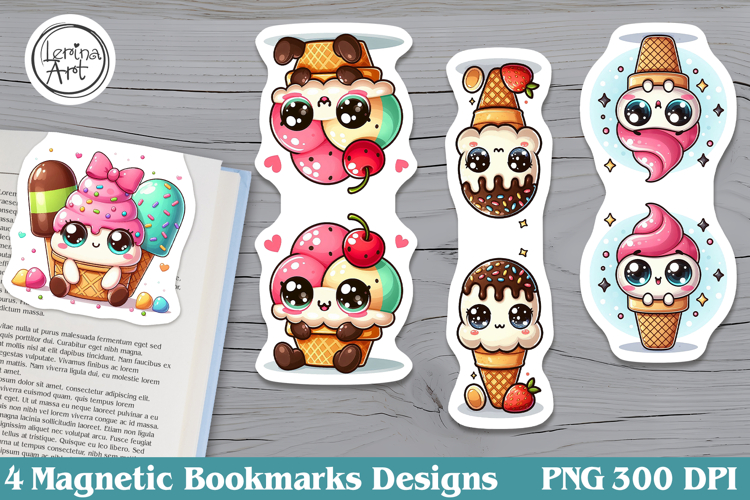 Cute Ice Cream Magnetic Bookmarks 4 PNG