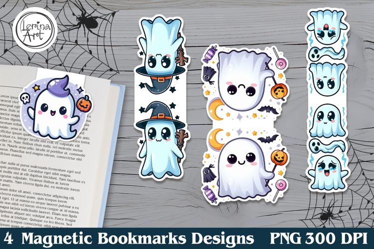 Cute Ghost / Halloween Magnetic Bookmarks 4 PNG