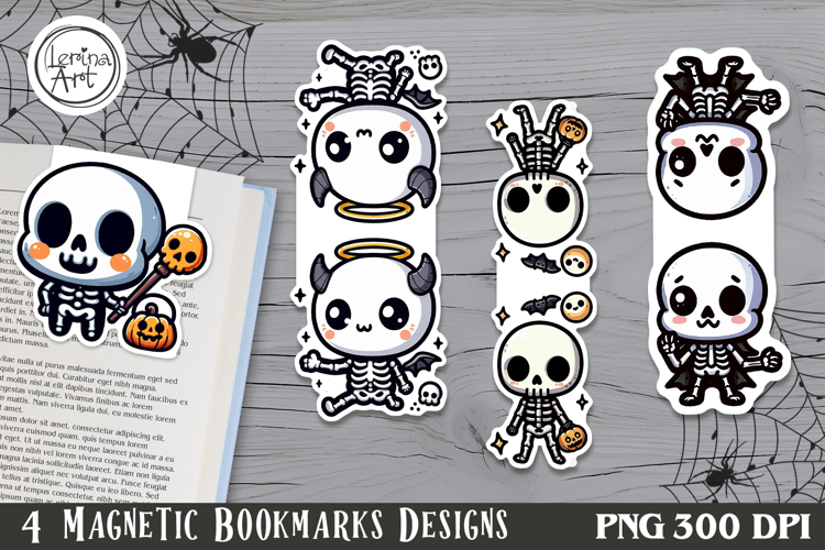 Cute Skeleton / Halloween Magnetic Bookmarks 4 PNG