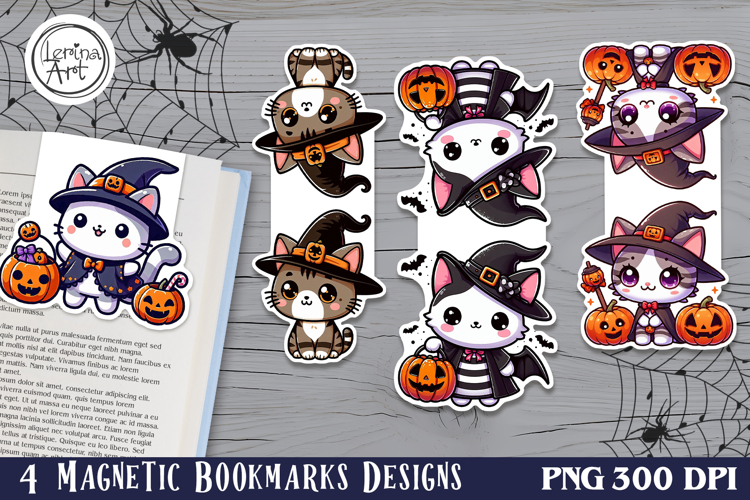 Cute Kitty / Halloween Magnetic Bookmarks 4 PNG