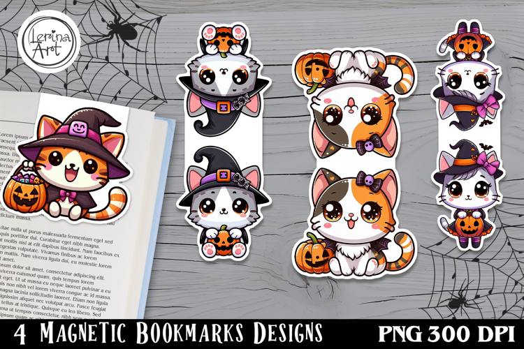 Cute Kitty / Halloween Magnetic Bookmarks 4 PNG