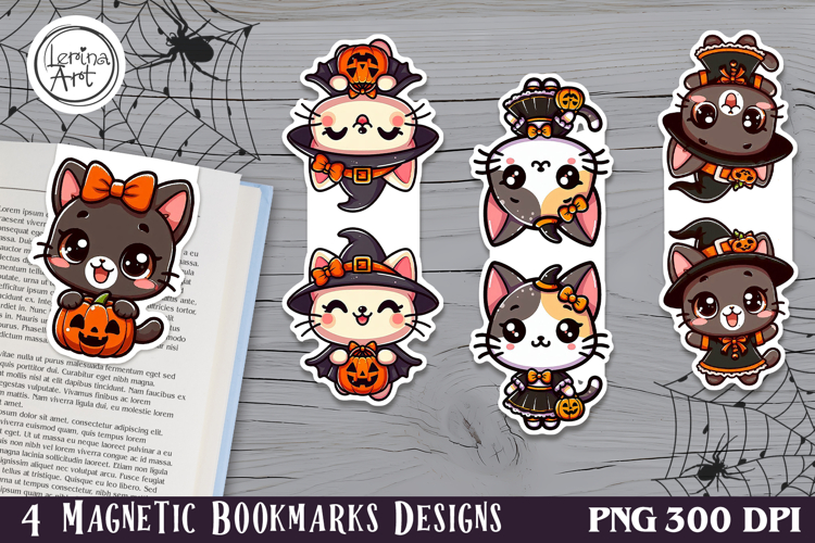 Cute Kitty / Halloween Magnetic Bookmarks 4 PNG
