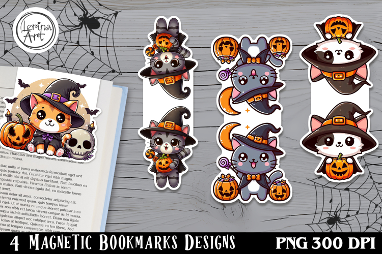 Cute Kitty / Halloween Magnetic Bookmarks 4 PNG