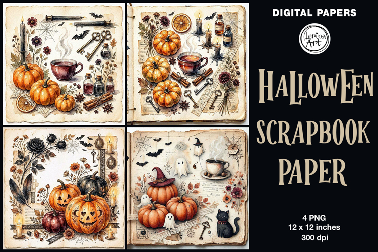 Halloween digital papers. Junk Journal page. Scrapbook