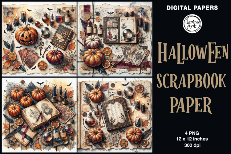 Halloween digital papers. Junk Journal page. Scrapbook