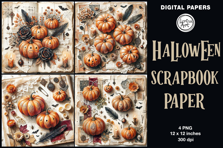 Halloween digital papers. Junk Journal page. Scrapbook