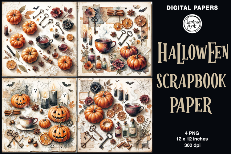 Halloween digital papers. Junk Journal page. Scrapbook