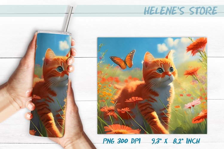 Kitty skinny tumbler wrap 20 oz | Summer cat | png example image 1