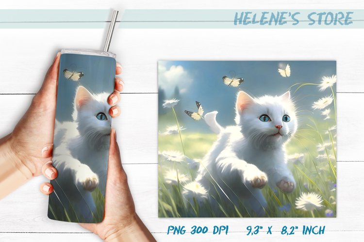 Cat Sublimation tumbler wrap | Summer kitty | png example image 1