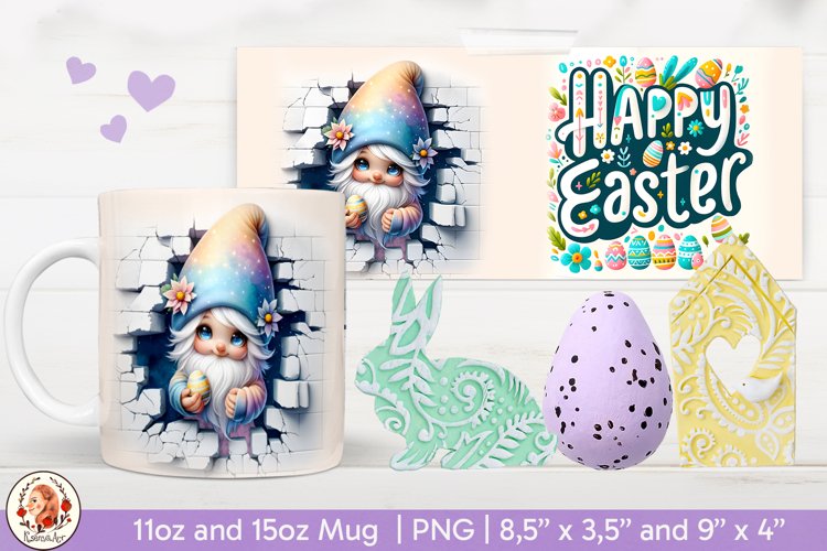 3D Mug Easter, Easter Gnome, Cracked Wall example image 1