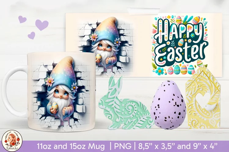 3D Mug Easter, Easter Gnome, Cracked Wall