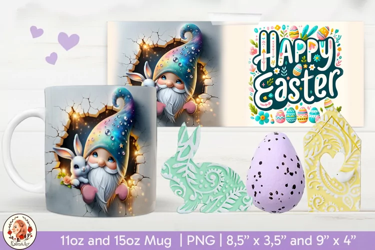 3D Mug Easter, Easter Gnome, Cracked Wall