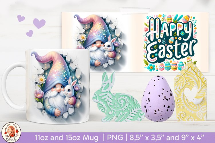 3D Mug Easter, Easter Gnome, Cracked Wall