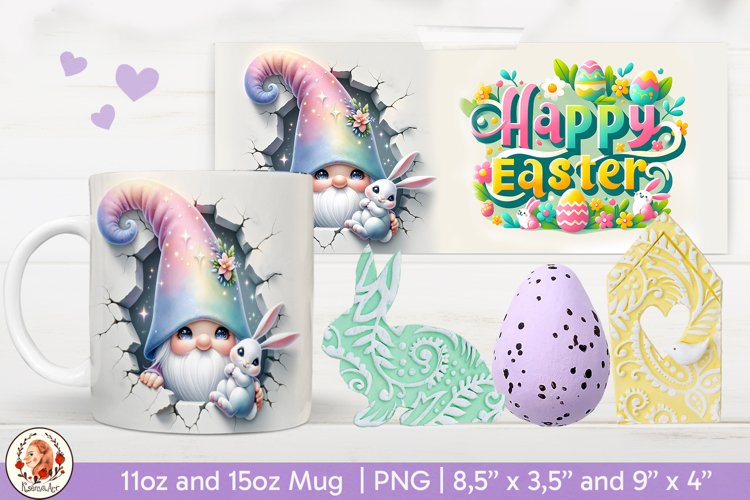 3D Mug Easter, Easter Gnome, Cracked Wall