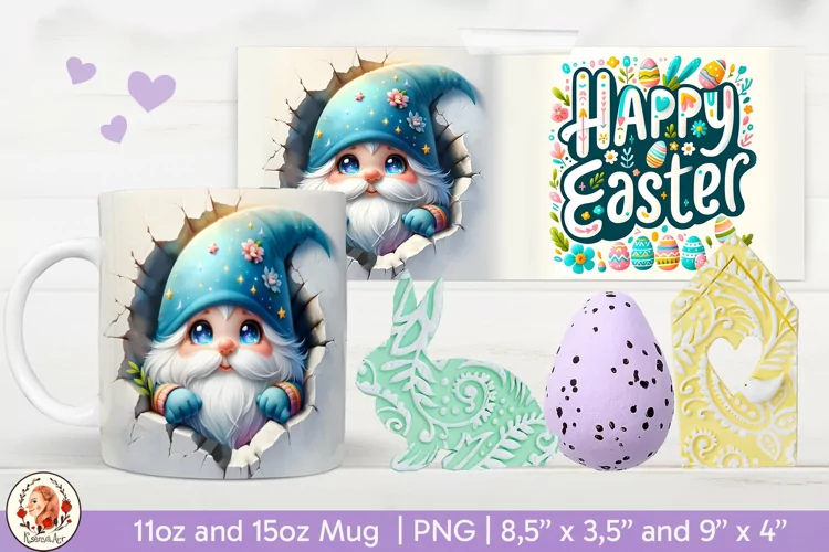 3D Mug Easter, Easter Gnome, Cracked Wall