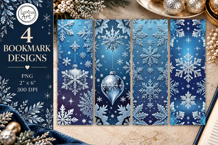 Christmas / Snowflakes / Printable Bookmark / 4 PNG