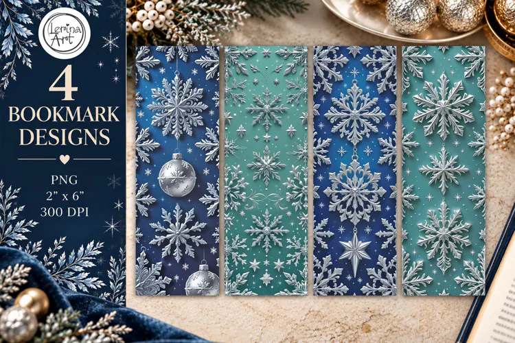 Christmas / Snowflakes / Printable Bookmark / 4 PNG
