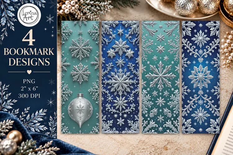 Christmas / Snowflakes / Printable Bookmark / 4 PNG
