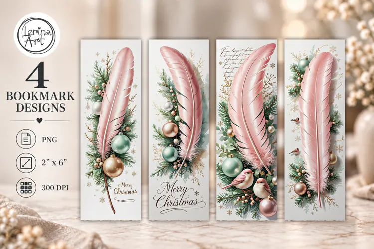 Christmas Feather Printable Bookmark 4 PNG