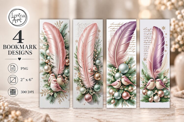 Christmas Feather Printable Bookmark 4 PNG example image 1