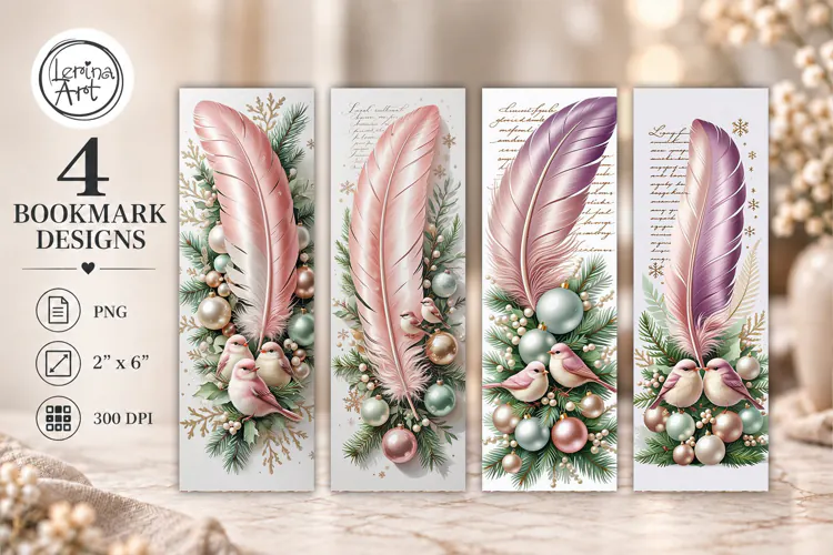 Christmas Feather Printable Bookmark 4 PNG