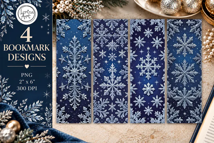 Christmas / Snowflakes / Printable Bookmark / 4 PNG