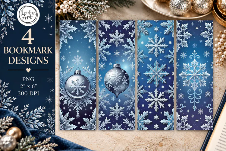 Christmas / Snowflakes / Printable Bookmark / 4 PNG
