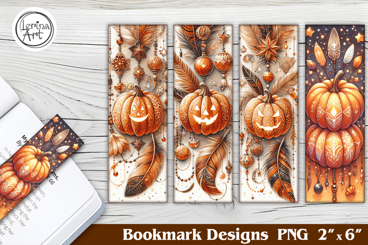 Halloween Boho Pumpkin Printable Bookmark 4 PNG