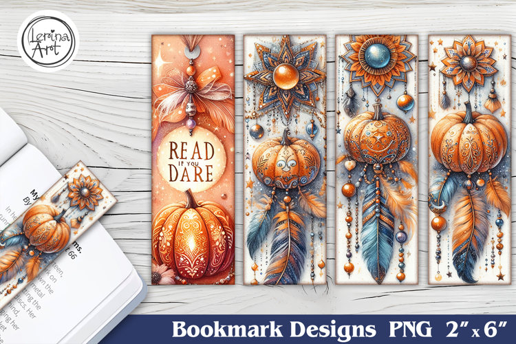 Halloween Boho Pumpkin Printable Bookmark 4 PNG