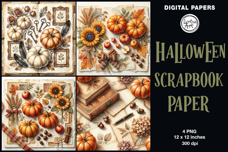 Halloween digital papers. Junk Journal page. Scrapbook