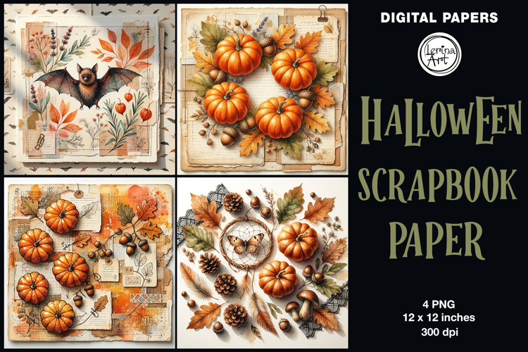 Halloween digital papers. Junk Journal page. Scrapbook