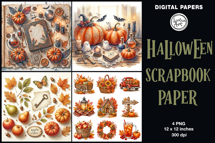 Halloween digital papers. Junk Journal page. Scrapbook