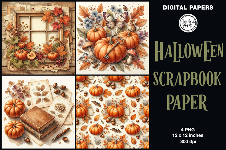 Halloween digital papers. Junk Journal page. Scrapbook