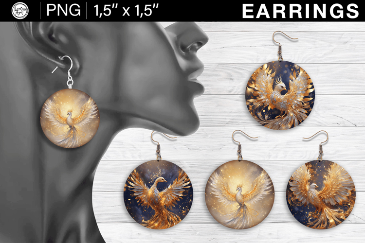 Phoenix earrings sublimation designs, 4 PNG