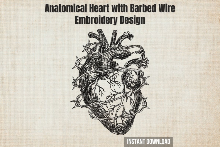 Anatomical Heart with Barbed Wire Blackwork