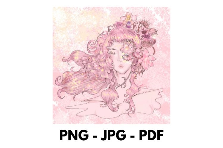 Dreamy Floral Fantasy Portrait Pastel Pink Digital Art Print