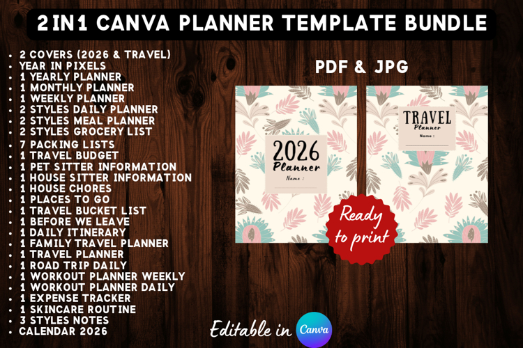 2in1 Printable Canva Planner Template Bundle 8