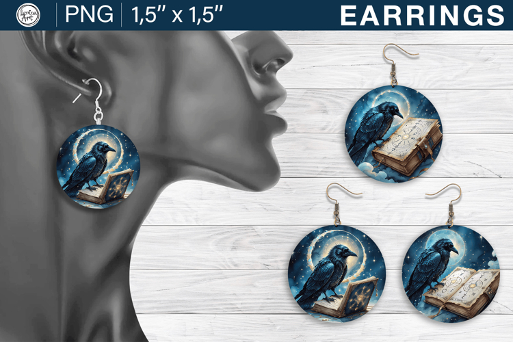 Raven earrings sublimation designs, 3 PNG