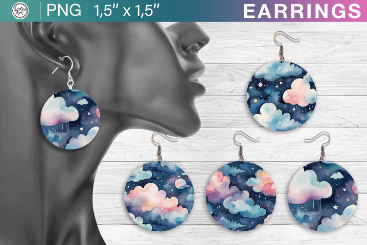 Rainbow Clouds earrings sublimation designs, 4 PNG example image 1