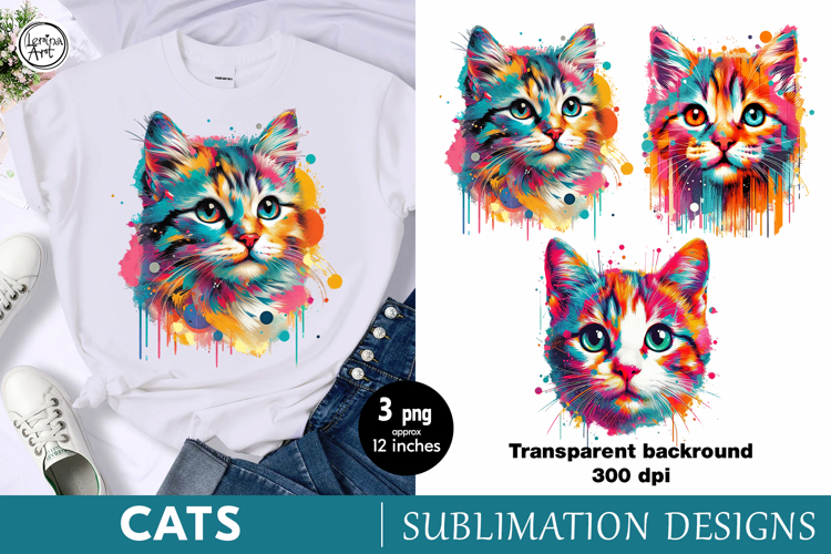 Cute Rainbow Cat Watercolor clipart, print design PNG