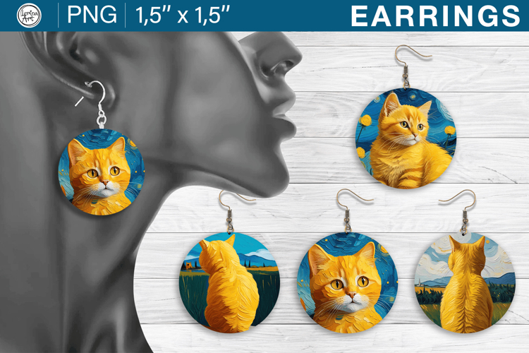 Red Cat earrings sublimation designs, 4 PNG