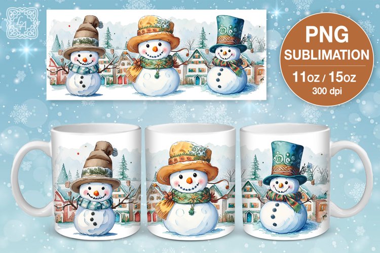 Christmas Snowman mug wrap. 11&15oz example image 1