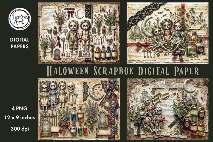 Halloween digital papers. Junk Journal page. Scrapbook