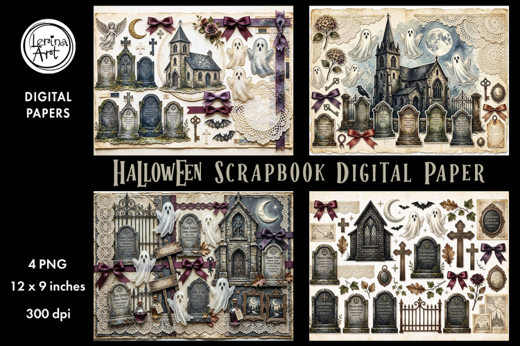 Halloween digital papers. Junk Journal page. Scrapbook