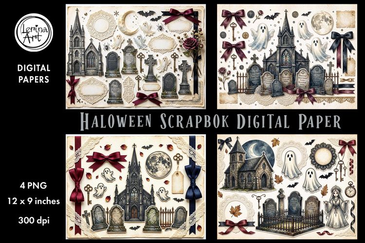 Halloween digital papers. Junk Journal page. Scrapbook