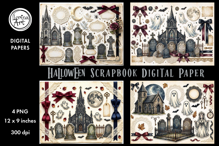 Halloween digital papers. Junk Journal page. Scrapbook