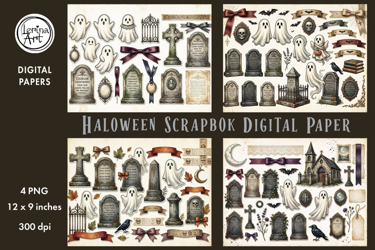 Halloween digital papers. Junk Journal page. Scrapbook